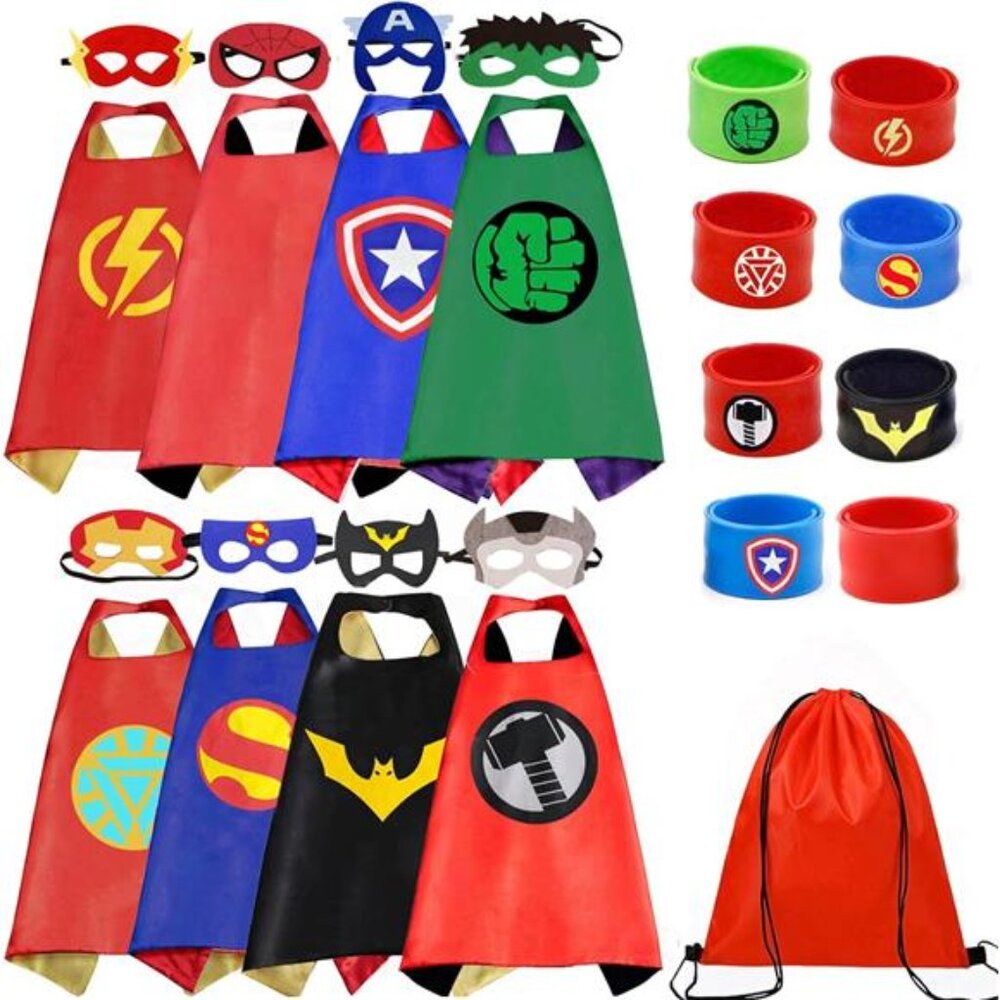 Superhero Capes Set & Wristbands Kids Costumes Halloween Christmas Cosplay, 8pck